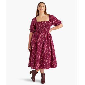 Hill House Home Nesli Burgundy Botanical Poplin Nap Dress, EUC, Size XL
